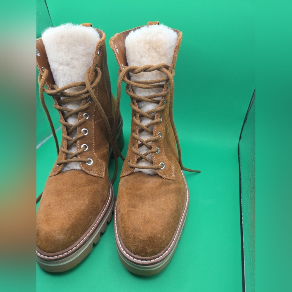Anthropologie Bernardo Wmns Selena Shearling Lined Lace-Up Ankle Boots 9M Suede - Picture 4 of 16
